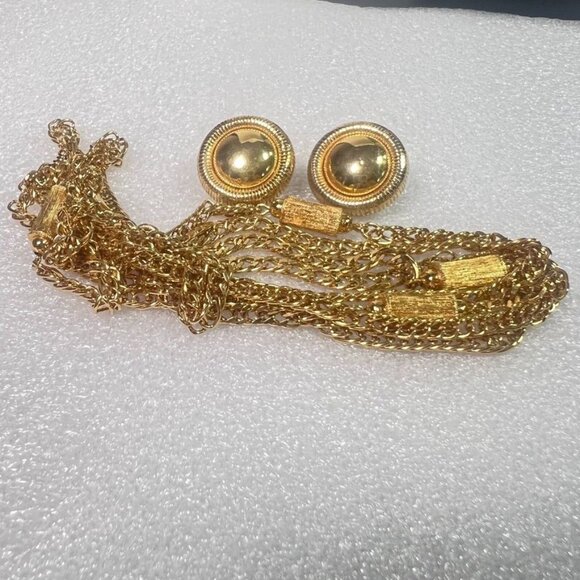 MCM Gold-Tone Monet 54' Necklace & Clip-On Earrings Combines Texture and Smooth - Picture 5 of 12